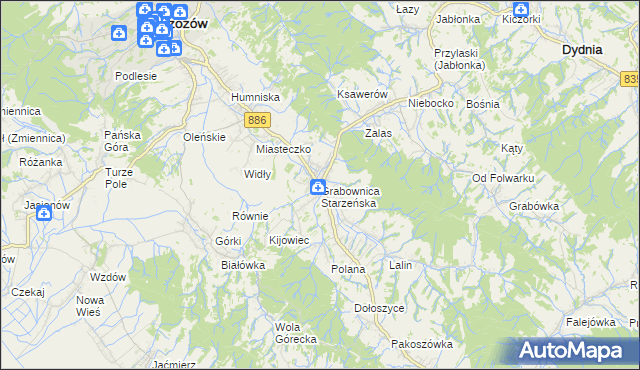 mapa Grabownica Starzeńska, Grabownica Starzeńska na mapie Targeo
