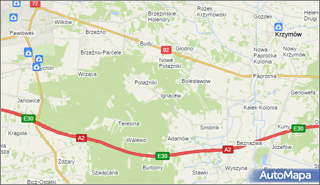 mapa Ignacew gmina Krzymów, Ignacew gmina Krzymów na mapie Targeo