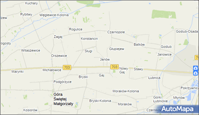 mapa Janów gmina Góra Świętej Małgorzaty, Janów gmina Góra Świętej Małgorzaty na mapie Targeo