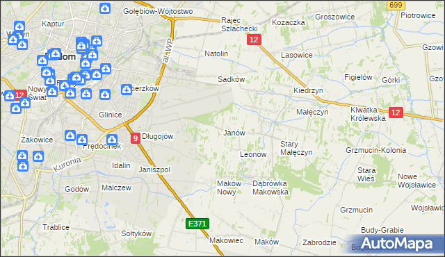 mapa Janów gmina Skaryszew, Janów gmina Skaryszew na mapie Targeo