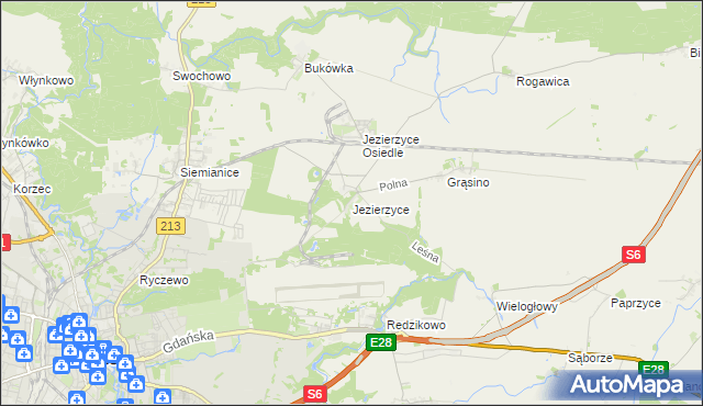 mapa Jezierzyce gmina Słupsk, Jezierzyce gmina Słupsk na mapie Targeo