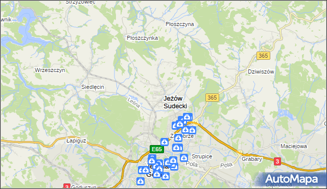 mapa Jeżów Sudecki, Jeżów Sudecki na mapie Targeo