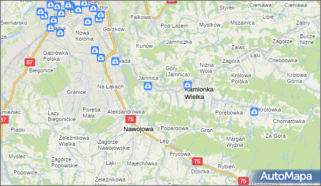 mapa Kamionka Mała gmina Kamionka Wielka, Kamionka Mała gmina Kamionka Wielka na mapie Targeo