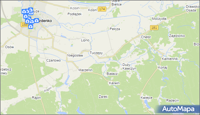 mapa Kawczyn gmina Drawsko, Kawczyn gmina Drawsko na mapie Targeo