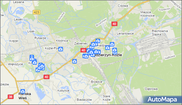mapa Kędzierzyna-Koźle, Kędzierzyn-Koźle na mapie Targeo