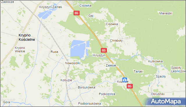 mapa Knyszyn gmina Dobrzyniewo Duże, Knyszyn gmina Dobrzyniewo Duże na mapie Targeo