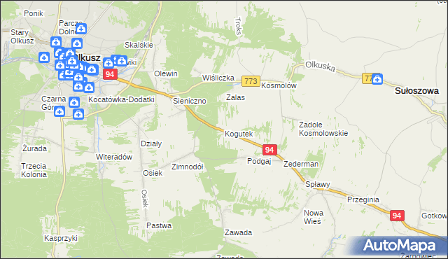 mapa Kogutek gmina Olkusz, Kogutek gmina Olkusz na mapie Targeo