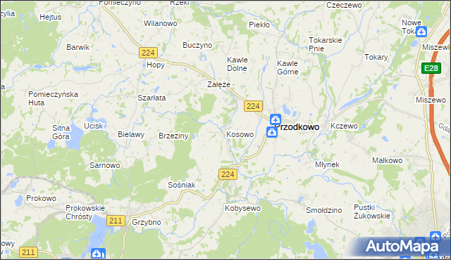 mapa Kosowo gmina Przodkowo, Kosowo gmina Przodkowo na mapie Targeo