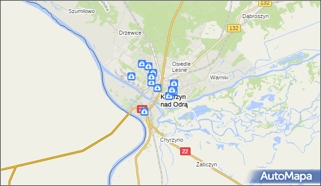 mapa Kostrzyn nad Odrą, Kostrzyn nad Odrą na mapie Targeo
