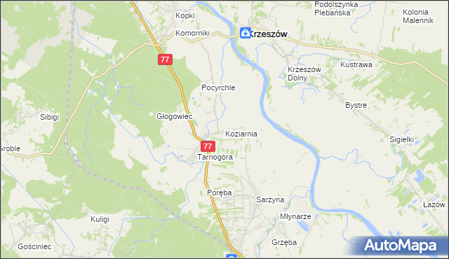 mapa Koziarnia, Koziarnia na mapie Targeo
