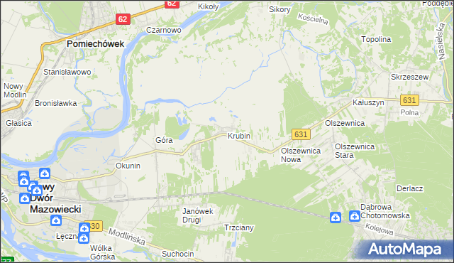 mapa Krubin gmina Wieliszew, Krubin gmina Wieliszew na mapie Targeo