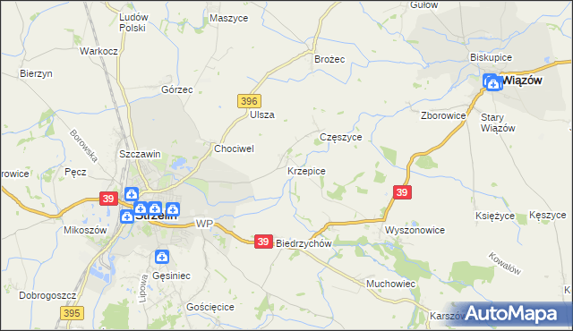 mapa Krzepice gmina Strzelin, Krzepice gmina Strzelin na mapie Targeo