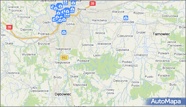 mapa Łaski gmina Jasło, Łaski gmina Jasło na mapie Targeo