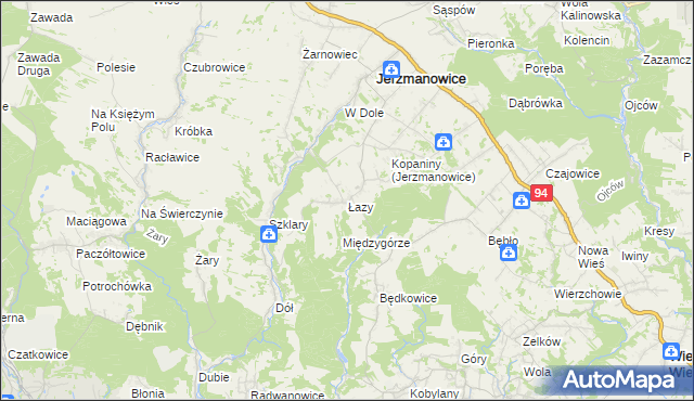 mapa Łazy gmina Jerzmanowice-Przeginia, Łazy gmina Jerzmanowice-Przeginia na mapie Targeo