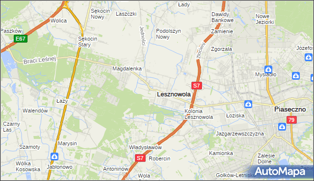 mapa Lesznowola powiat piaseczyński, Lesznowola powiat piaseczyński na mapie Targeo