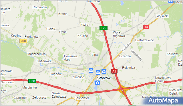 mapa Lipa gmina Stryków, Lipa gmina Stryków na mapie Targeo