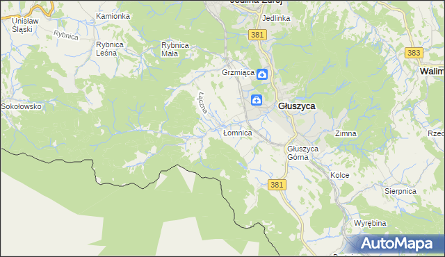 mapa Łomnica gmina Głuszyca, Łomnica gmina Głuszyca na mapie Targeo