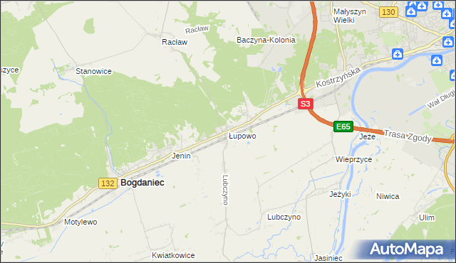 mapa Łupowo gmina Bogdaniec, Łupowo gmina Bogdaniec na mapie Targeo