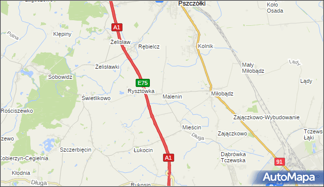 mapa Malenin gmina Tczew, Malenin gmina Tczew na mapie Targeo