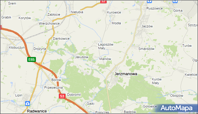 mapa Maniów gmina Jerzmanowa, Maniów gmina Jerzmanowa na mapie Targeo