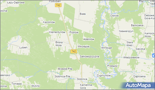 mapa Mikołajów gmina Sulejów, Mikołajów gmina Sulejów na mapie Targeo