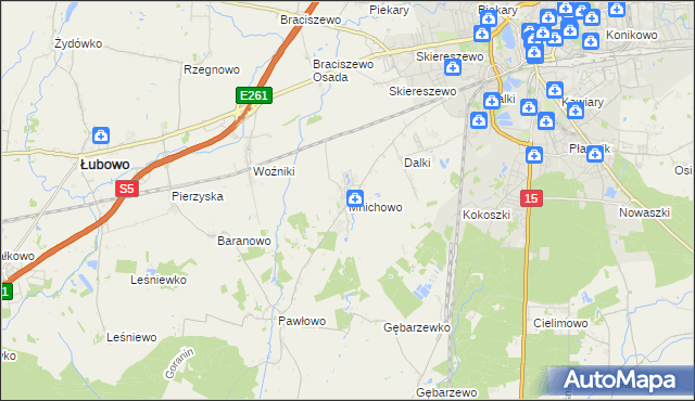mapa Mnichowo gmina Gniezno, Mnichowo gmina Gniezno na mapie Targeo