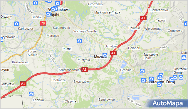 mapa Mszana powiat wodzisławski, Mszana powiat wodzisławski na mapie Targeo