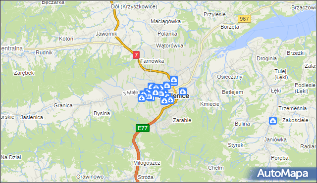 mapa Myślenice, Myślenice na mapie Targeo
