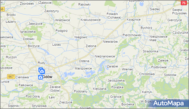 mapa Nieznanowice gmina Gdów, Nieznanowice gmina Gdów na mapie Targeo