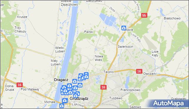 mapa Nowa Wieś gmina Grudziądz, Nowa Wieś gmina Grudziądz na mapie Targeo