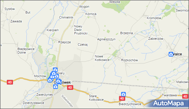 mapa Nowe Kotkowice, Nowe Kotkowice na mapie Targeo