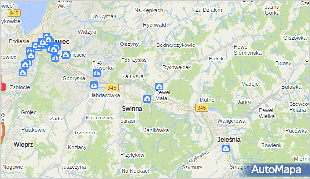 mapa Pewel Mała, Pewel Mała na mapie Targeo