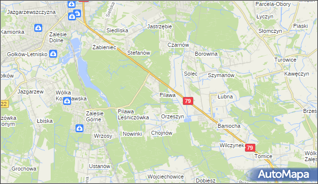 mapa Pilawa gmina Piaseczno, Pilawa gmina Piaseczno na mapie Targeo