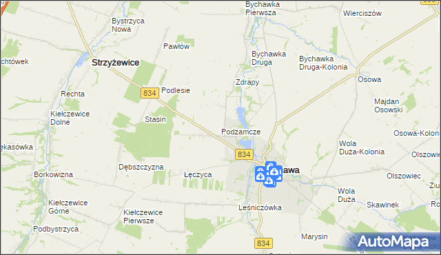 mapa Podzamcze gmina Bychawa, Podzamcze gmina Bychawa na mapie Targeo