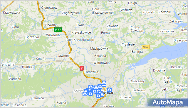 mapa Polanka gmina Myślenice, Polanka gmina Myślenice na mapie Targeo