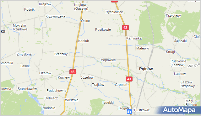 mapa Popowice gmina Pątnów, Popowice gmina Pątnów na mapie Targeo