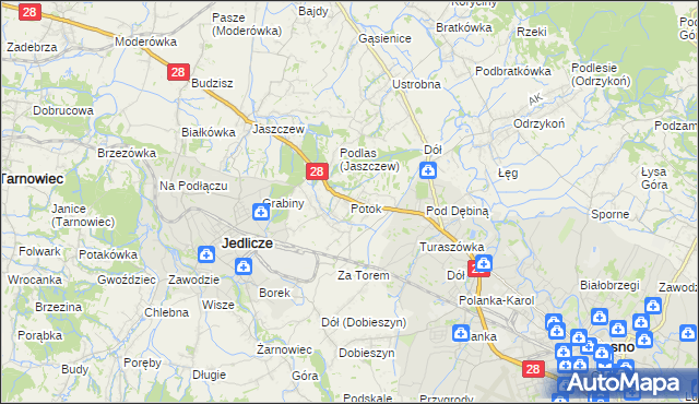 mapa Potok gmina Jedlicze, Potok gmina Jedlicze na mapie Targeo