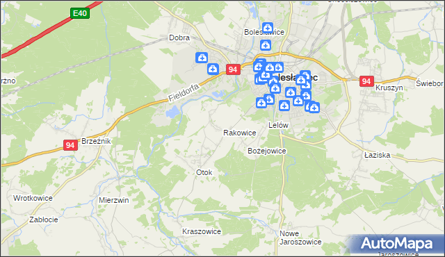 mapa Rakowice gmina Bolesławiec, Rakowice gmina Bolesławiec na mapie Targeo