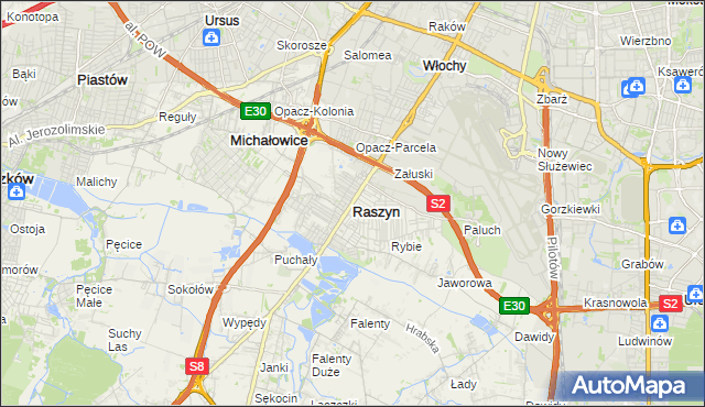 mapa Raszyn powiat pruszkowski, Raszyn powiat pruszkowski na mapie Targeo