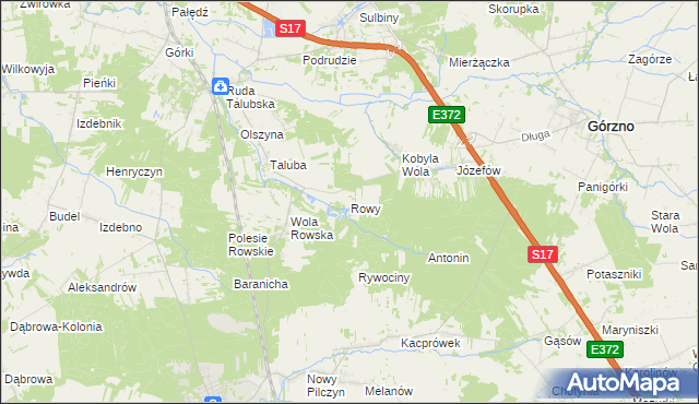 mapa Rowy gmina Łaskarzew, Rowy gmina Łaskarzew na mapie Targeo