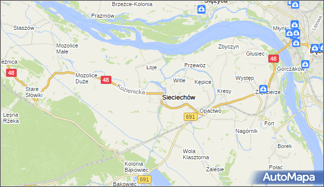 mapa Sieciechów powiat kozienicki, Sieciechów powiat kozienicki na mapie Targeo