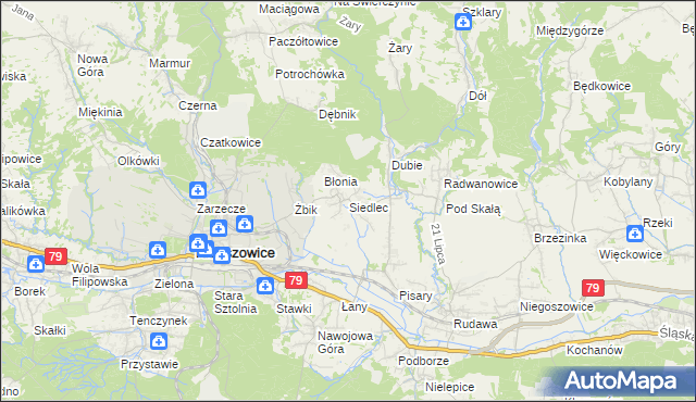 mapa Siedlec gmina Krzeszowice, Siedlec gmina Krzeszowice na mapie Targeo