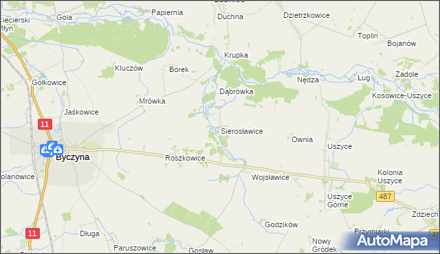 mapa Sierosławice gmina Byczyna, Sierosławice gmina Byczyna na mapie Targeo