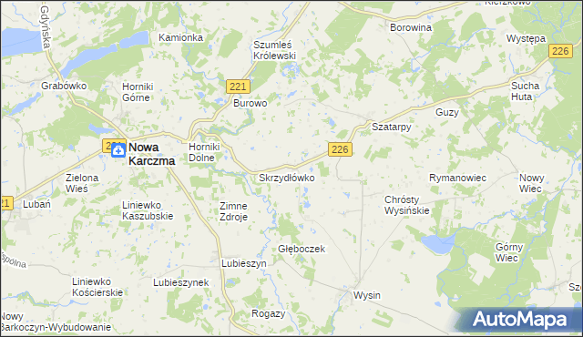 mapa Skrzydłowo gmina Nowa Karczma, Skrzydłowo gmina Nowa Karczma na mapie Targeo