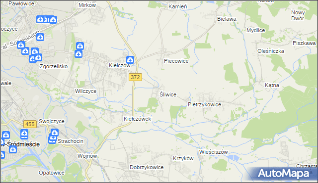 mapa Śliwice gmina Długołęka, Śliwice gmina Długołęka na mapie Targeo