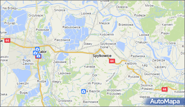 mapa Spytkowice powiat wadowicki, Spytkowice powiat wadowicki na mapie Targeo