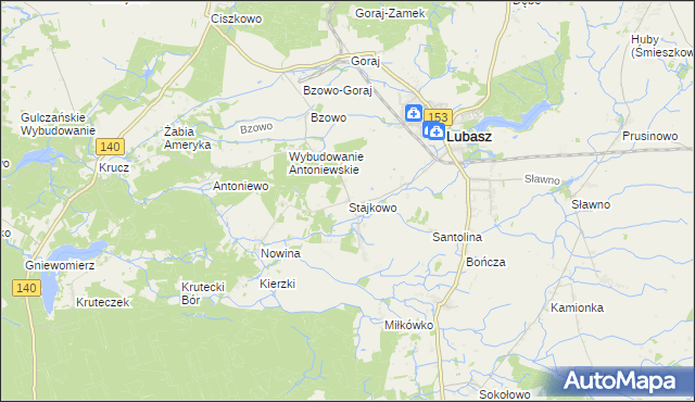 mapa Stajkowo gmina Lubasz, Stajkowo gmina Lubasz na mapie Targeo