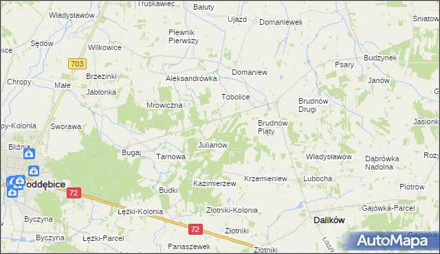 mapa Stanisławów gmina Dalików, Stanisławów gmina Dalików na mapie Targeo