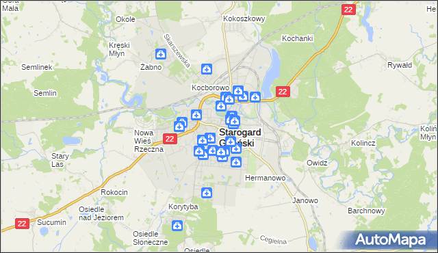 mapa Starogard Gdański, Starogard Gdański na mapie Targeo