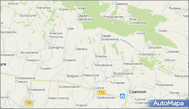 mapa Stradów gmina Czarnocin, Stradów gmina Czarnocin na mapie Targeo
